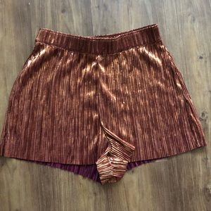 Metallic pleated shorts